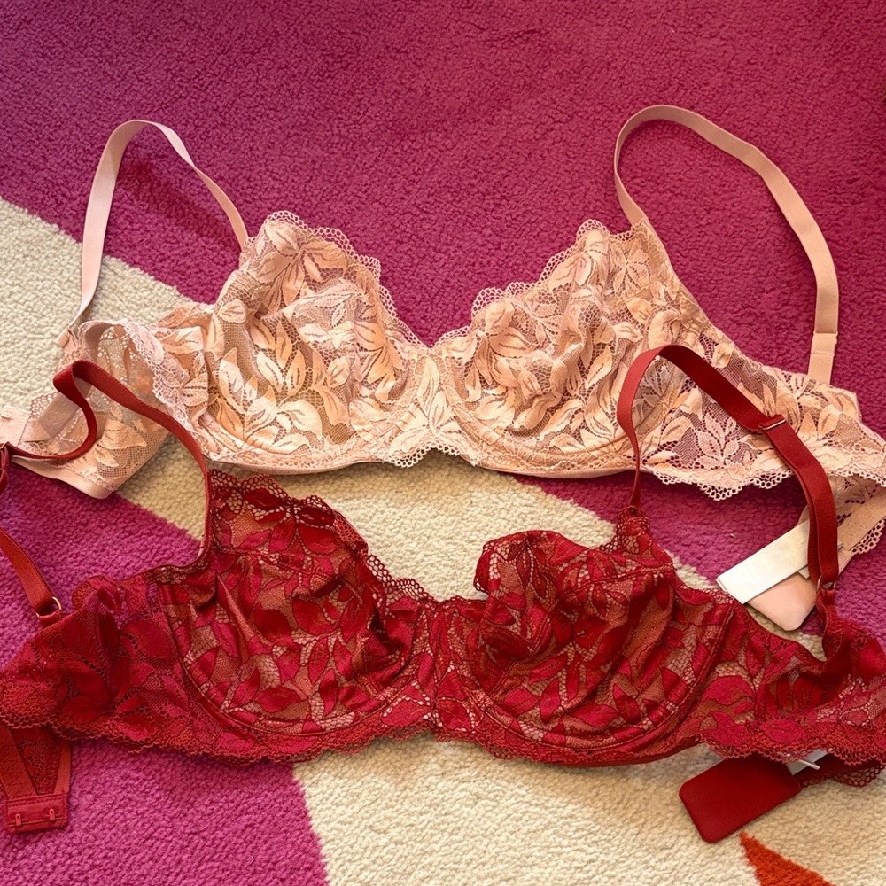 Hanro Lace Underwire Bra Set - palette Pink and burgundy Red 38B